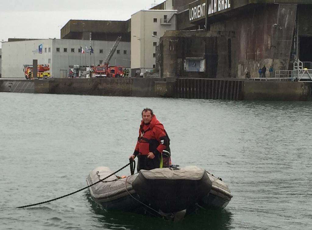 Ultime 80 Prince de Bretagne will be hauled out at the former submarine base in Lorient after capsizing early in the 2015 Transat Jacques Vabre © Transat Jacques Vabre